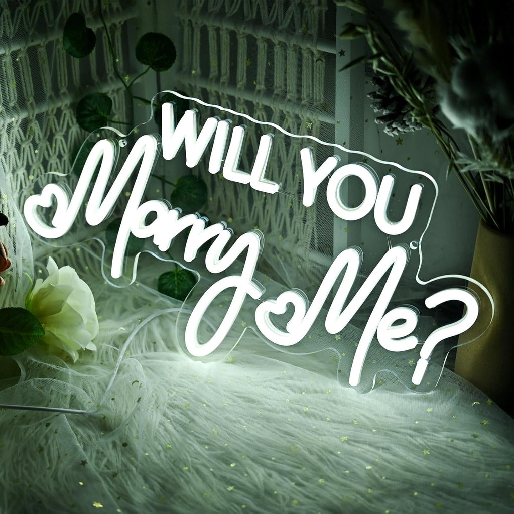 Will You Marry Me Neon Sign by [Brand Name] - 16.5 Inch Cool White LED Light for Proposal & Wedding Decor