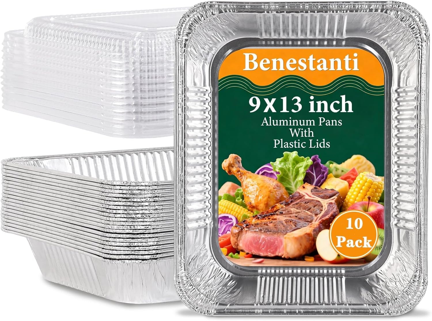 Regine Switzerland 9x13 Inch Disposable Aluminum Pans - Clear Lids for Cooking & Meal Prep (10 Pack)