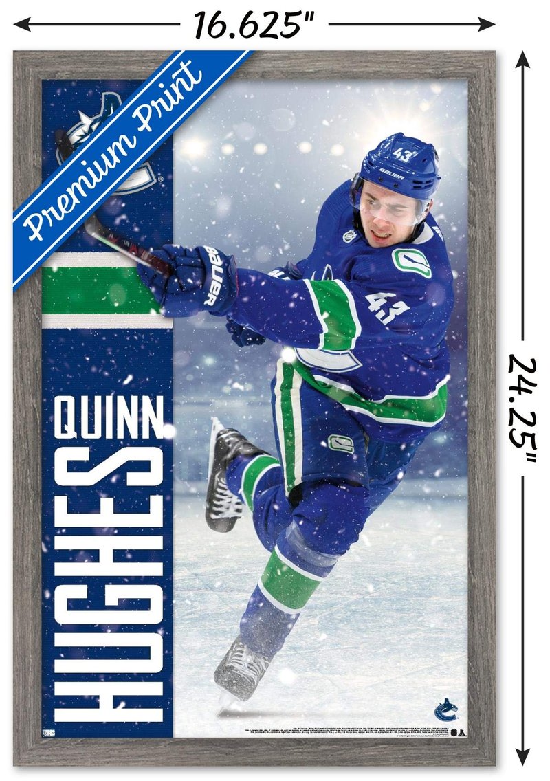 NHL Vancouver Canucks - Quinn Hughes 20 Wall Poster, 22.4L" x 14.7W", Gray Framed Version