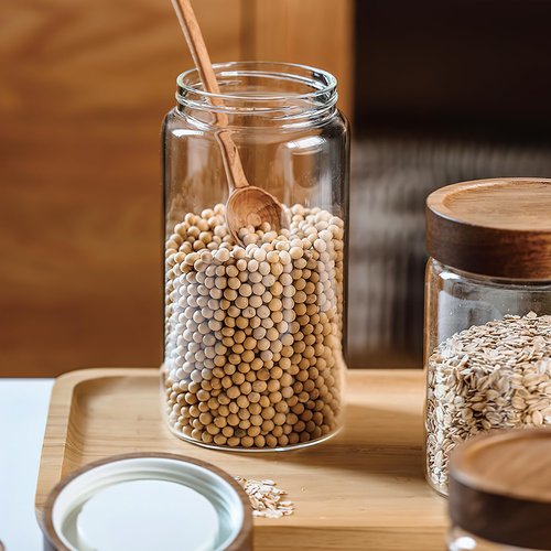 MOLADRI 50 fl oz/1500 ml Clear Glass Storage Canister with Airtight Wooden Screw Lid, Large Tall Cute Decorative Glass Food Container Jar for Coffee, Candy, Cereal, Cookie, Pasta, Flour, Juices