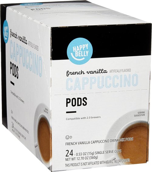 Happy Belly Cappuccino Coffee Pods - Light Roast French Vanilla Flavor | 24 Count, 12.7 Ounce Compatible with 2.0 K-Cup Brewers