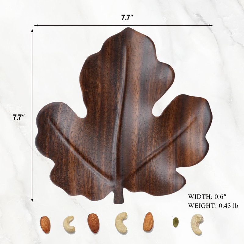 Walnut Wood Serving Tray Plates for Meal Salad Snack Bread, Handcraft Decorative Leaf Design Plate for Home Decor, Food, Charcuterie Vegetables Fruits Picnic Breakfast Lunch Dinner Gift -Maple Leaf