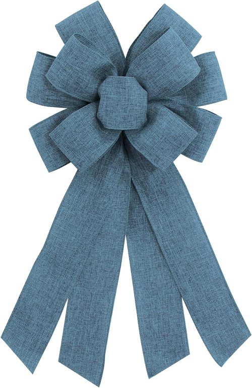 Blue Burlap Wreath Bow - 20 x 11 Inches | Easter & Farmhouse Decor for Front Door