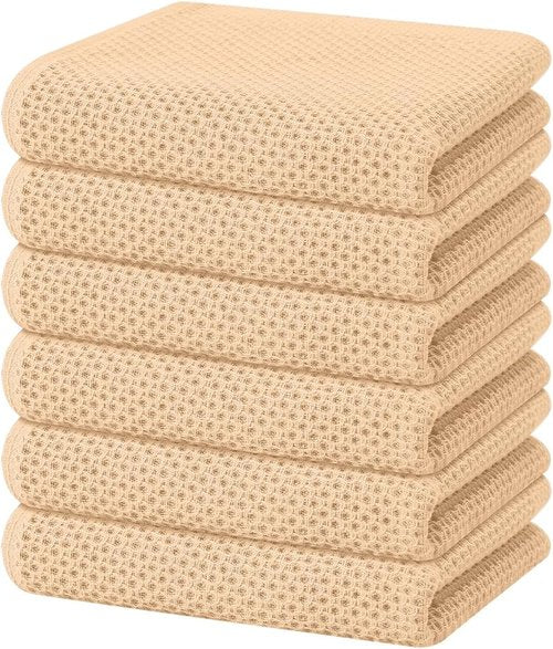 Homaxy 100% Cotton Kitchen Dish Towels - Ultra Soft & Absorbent Quick Drying, 13 x 28 Inches, 6-Pack, Apricot