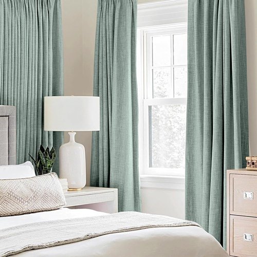 MIULEE Blackout Curtains - 100% Thermal Insulated Linen Texture Drapes | Seafoam Green, 52x63 Inch (2 Panels)