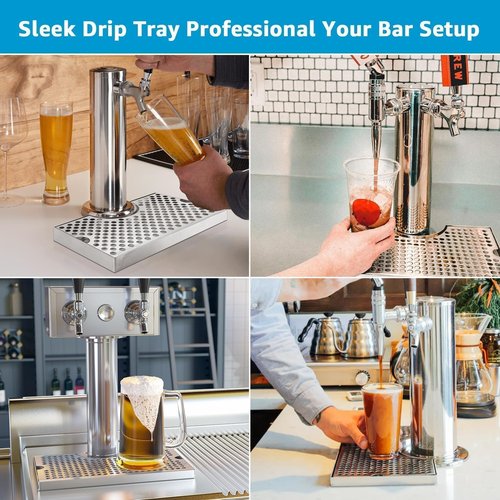Dbgogo Kegerator Beer Drip Tray Stainless Steel Keg Drip Tray with Non-Slip Silicone Pads 4.4” Cutout Kegerator Surface Mount Beer Tower Drip Tray for Home Bar Mini Fridge without Drain