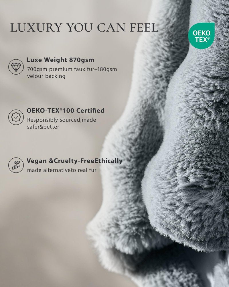 Faux Fur Throw Blanket, Ultra Soft Fuzzy Blanket for Couch or Bed, 50 x 60 Inches Luxury Fluffy Bubble Blanket, Oeko-TEX Certified, Cozy & Machine Washable, Brown