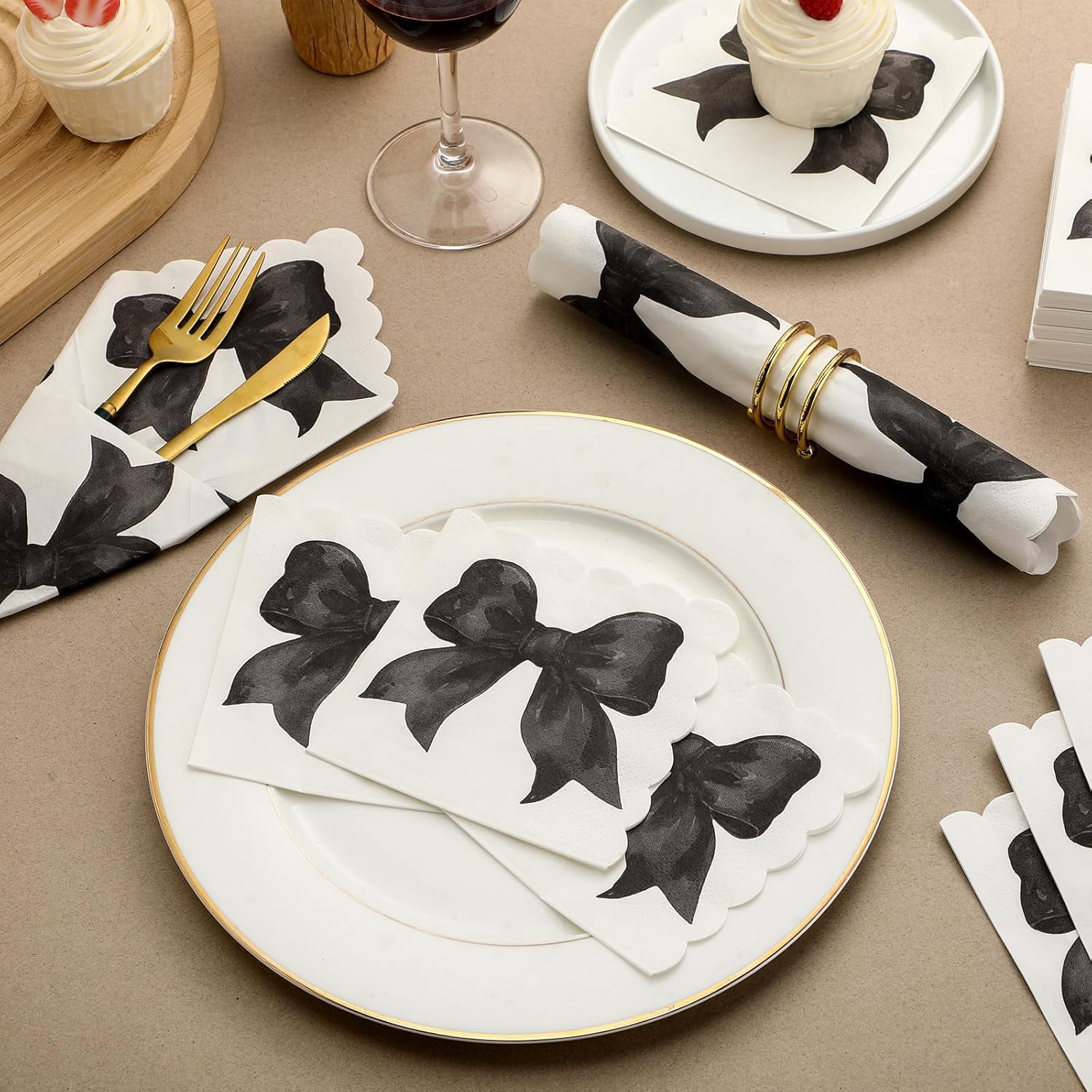 Skyygemm Black Bow Napkins - 150 Pcs Disposable Paper for Bachelorette & Bridal Showers | Coquette Theme Party Decor