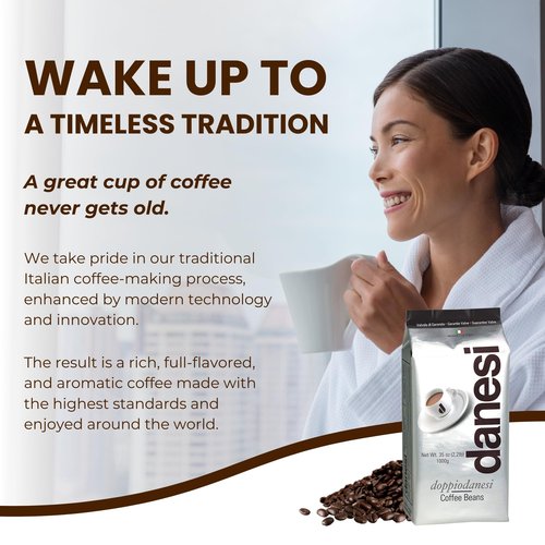 Danesi Caffe Italian Whole Coffee Beans - Espresso Coffee Beans and Medium Roast Whole Bean - Perfect for Espresso Machines, French Press, and Home Brewing - Doppio (2.2 lb)