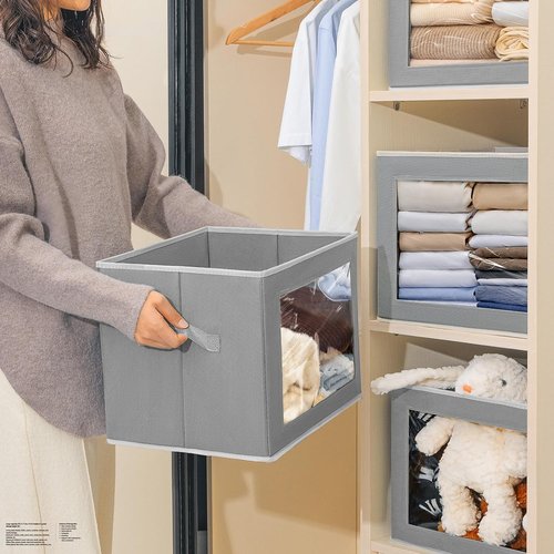 Homsorout Stackable Storage Bins - Large Fabric Organizer Baskets with Lids, 5-Pack, Grey