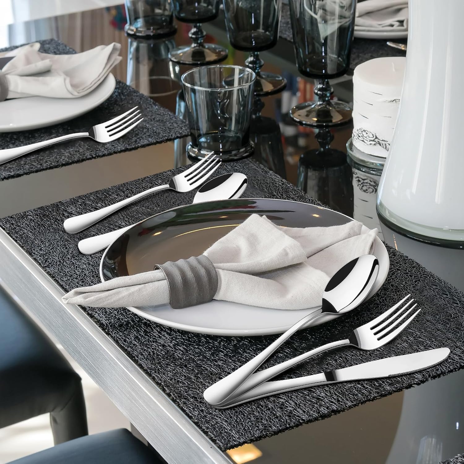 Regine Switzerland 60-Piece Silverware Set - Heavy-Duty Stainless Steel Utensils for 12 | Dishwasher Safe Gift Package