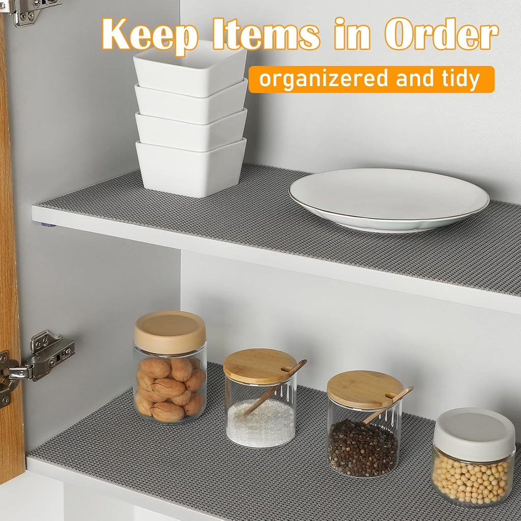 Songrey Non-Adhesive Drawer Liner - 12IN x 20FT Non-Slip Cabinet Mat for Kitchen & Bathroom (Dark Gray)