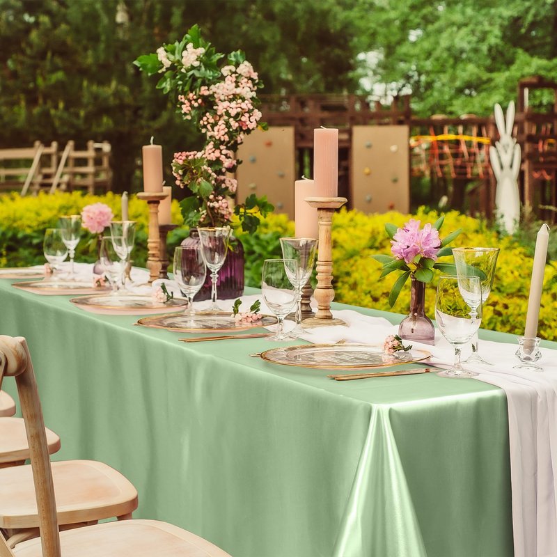 TURSTIN 4 Packs Gradient Sage Green Satin Tablecloth 102 x 58 Inch Overlay Satin Table Cover Rectangle Bright Silk Tablecloth Smooth Fabric Table Decoration for Wedding Banquet Party Events