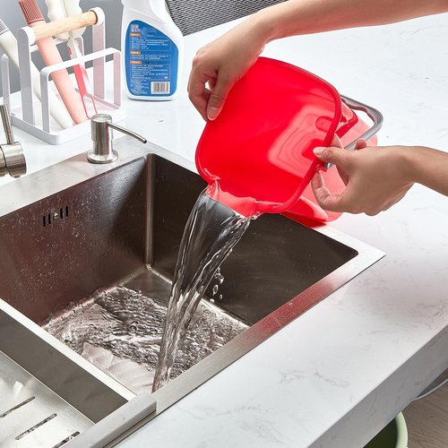 Irenare 12 Pcs Sanitizing Bucket 3 Quart Cleaning Pail Small Detergent Square, Spout and Handle Plastic Utility Sanitizer Buckets for Restaurant Kitchen Home Offices (Red)