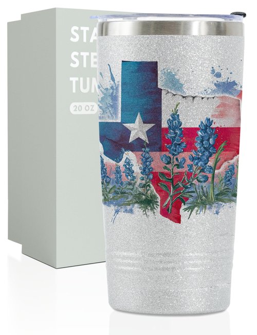 Onebttl Texas Gifts for Men Women, Texas Souvenirs Travel Homesick Gift, 20oz Stainless Steel Tumbler with Lid Straw, Perfect for Christmas - Glitter Map