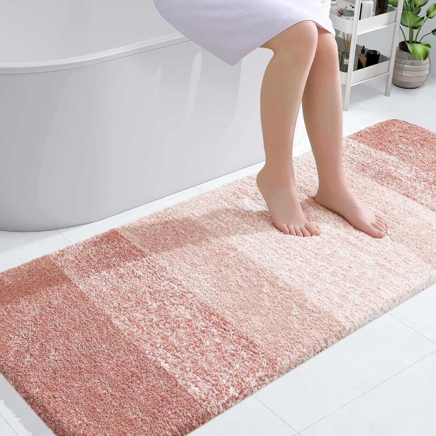 OLANLY Large Bathroom Rugs - Extra Soft Microfiber Mat 54x24 | Quick Dry & Machine Washable, Peach