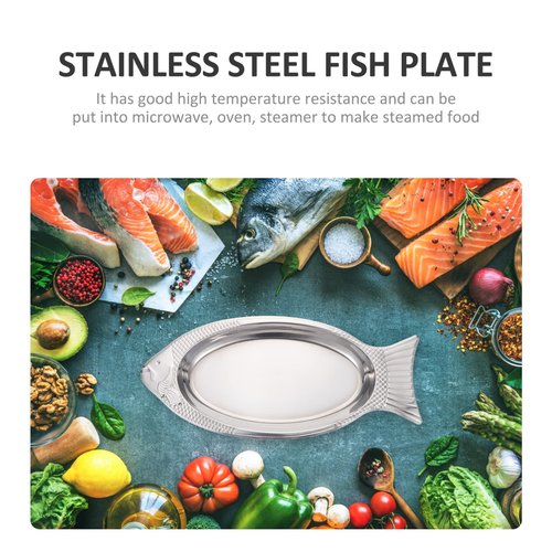 Hemoton Fish Serving Platter 17.7 Inch Stainless Steel Fish-Shaped Plate Mirror Polish Oval Tray for Family Meals and Entertaining