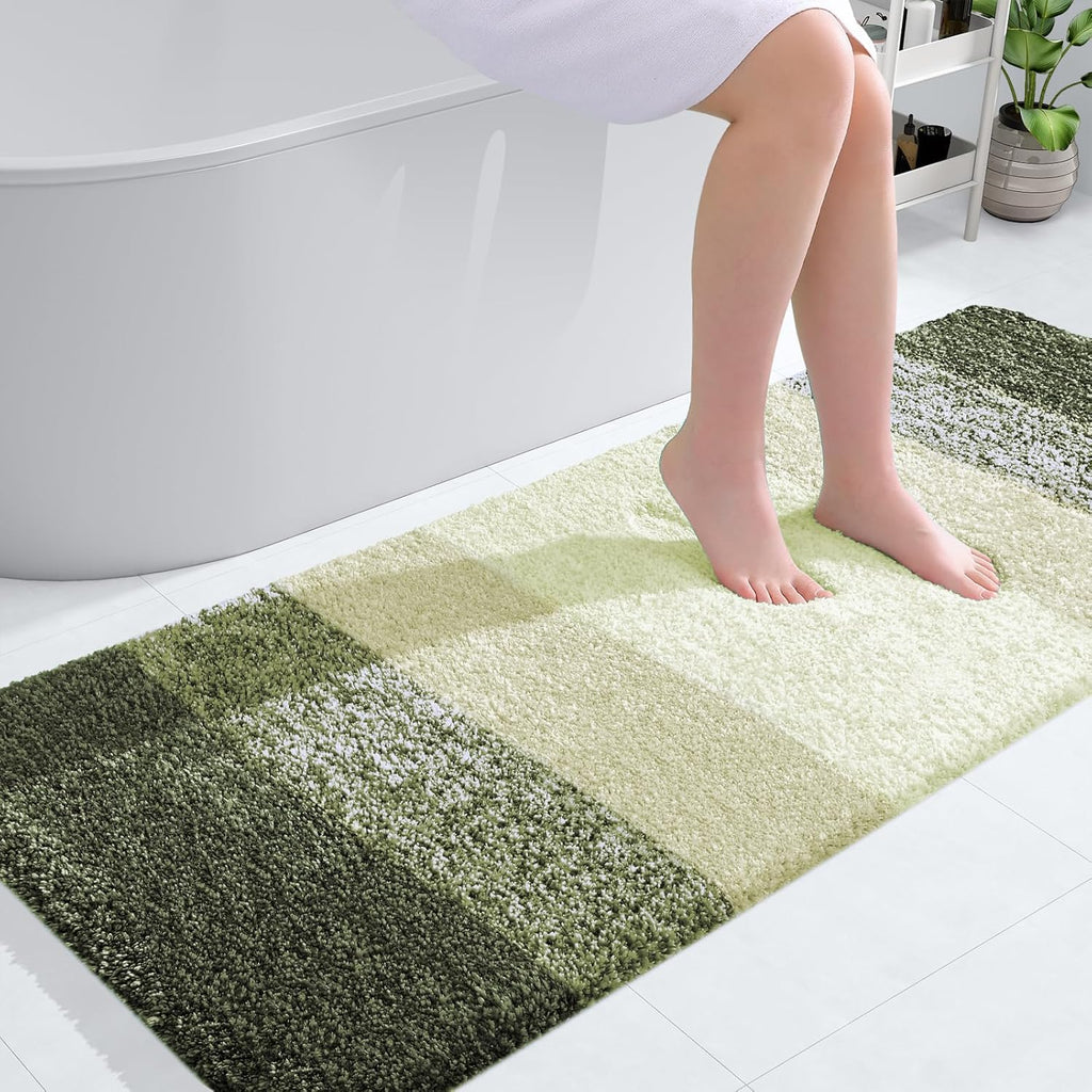 OLANLY Large Bathroom Rugs | Extra Soft Microfiber Mat 54x24 - Quick Dry, Washable, Dark Green