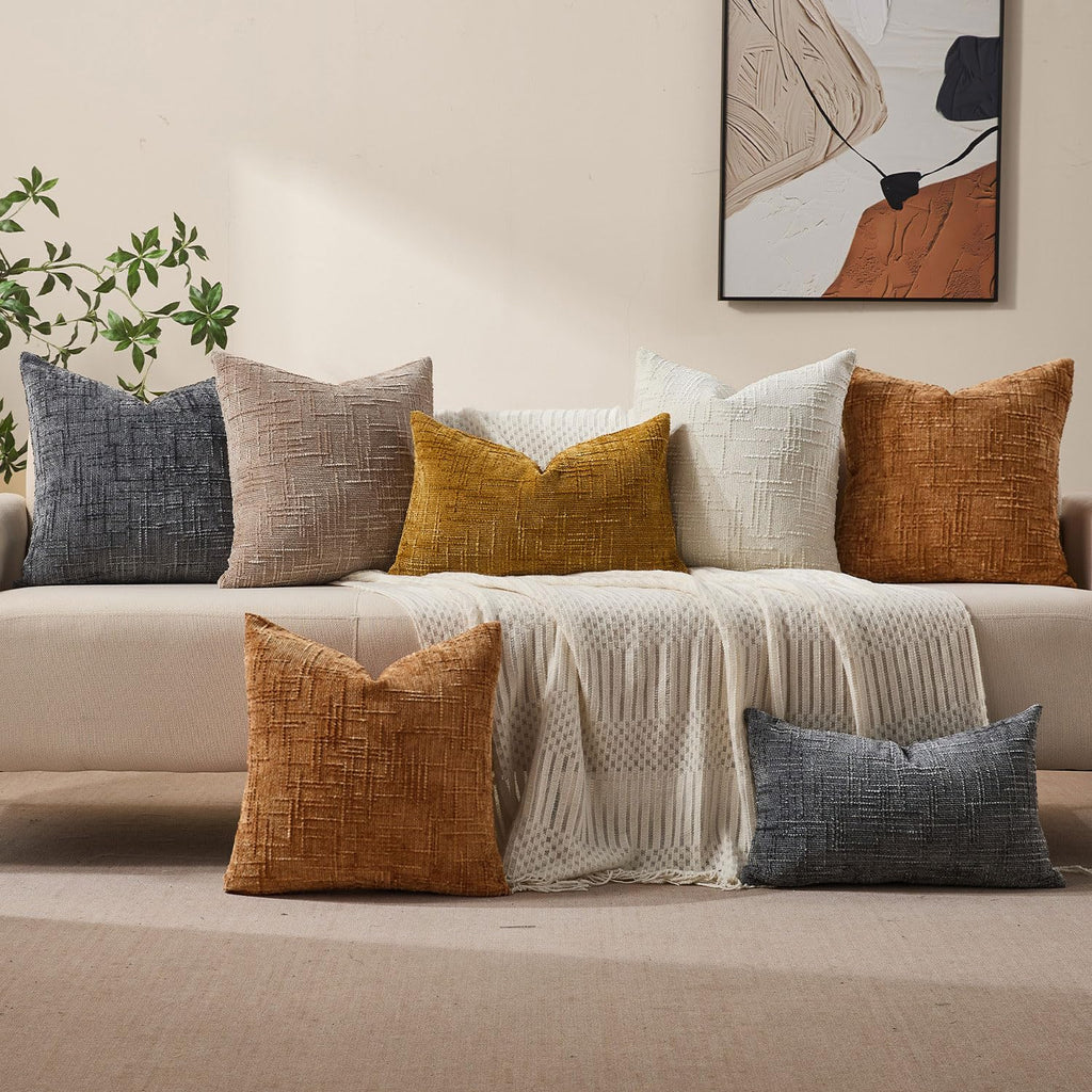 Allorry Fall Decorative Couch Throw Pillow Covers 18x18 Set of 2 Rust Soft Chenille Pillow Covers Neutral Textured Boho Cushion Covers for Modern Farmhouse Sofa Bedroom Living Room Decor SY008-B18