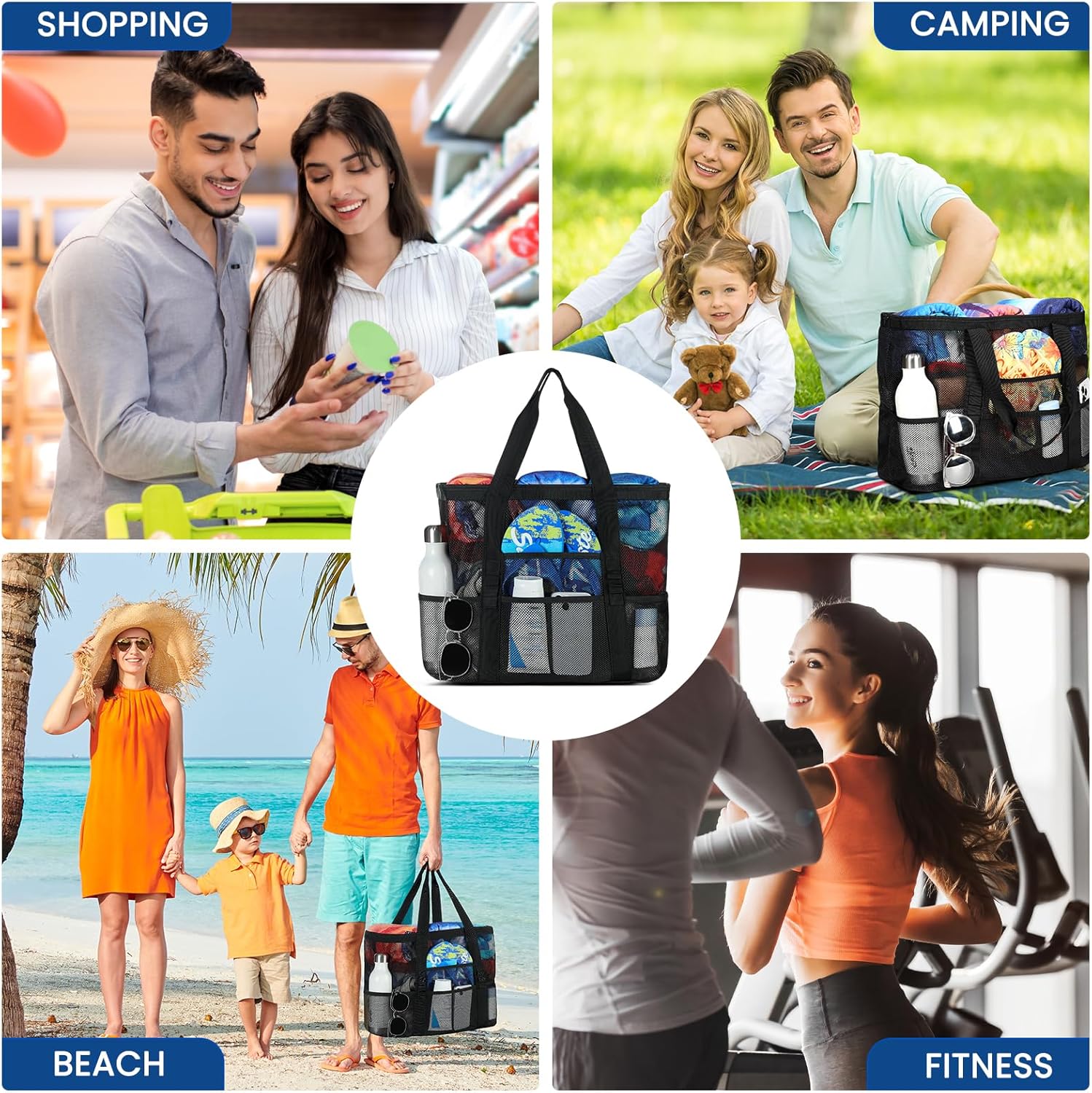 Skiennix Mesh Beach Bag - Large 8-Pocket Tote for Vacation Essentials | Durable & Stylish