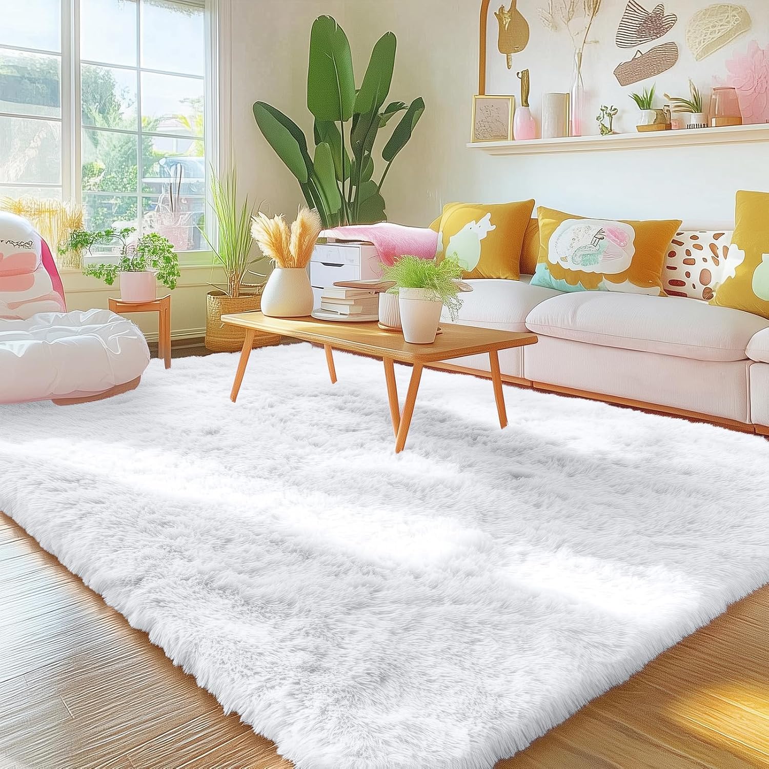 OLANLY Area Rug - Soft Fluffy Shaggy Design | Machine Washable | 5x5 Feet | Ideal for Living Room, Bedroom, Nursery