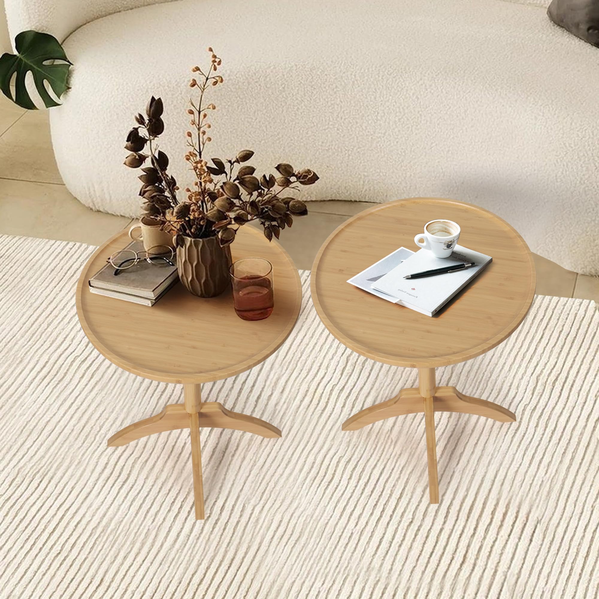Oakrain Small Side Table, Drink Table, Martini Table, Small Round End Table, Natural (Dia14.96'' x H19.48'')