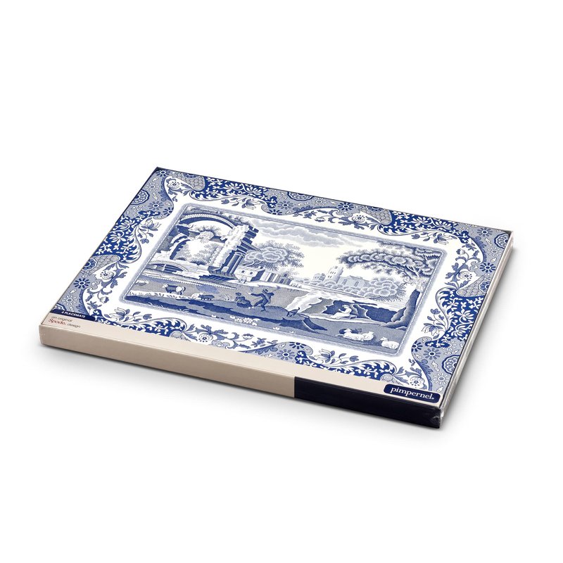 Pimpernel Blue Italian Collection Placemats | Set of 4 | Heat Resistant Mats | Cork-Backed Board | Hard Placemat Set for Dining Table | Measures 15.7” x 11.7”