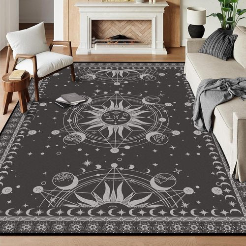 5' X 7' Sun and Moon Rug Boho Celestial Area Rugs for Bedroom Dorm Living Room Bohemian Occult Crescent Solar Stars Galaxy Floor Mat Pad Doormat Carpet,150 X 210cm,Tundora