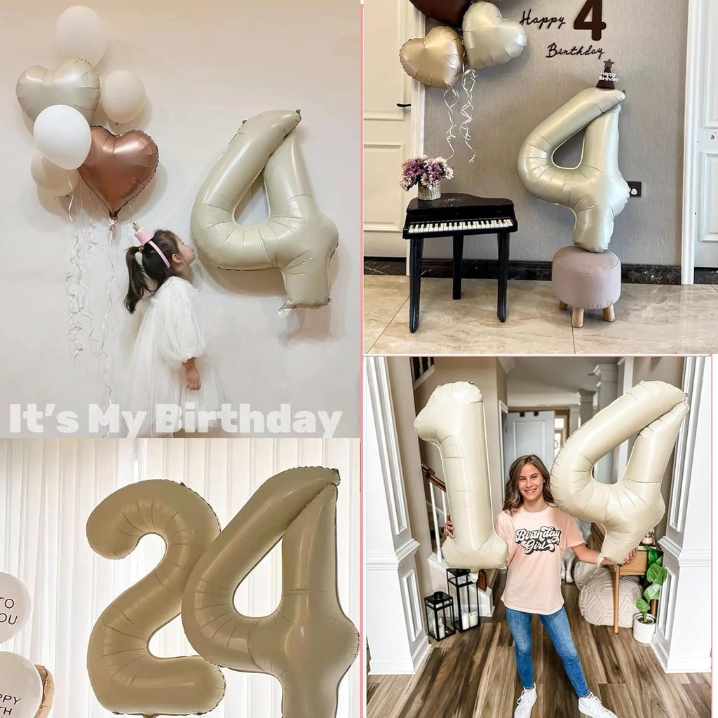 Skiennix 40-Inch Cream White Number Balloons | Foil Mylar 0-9 for Birthdays & Anniversaries