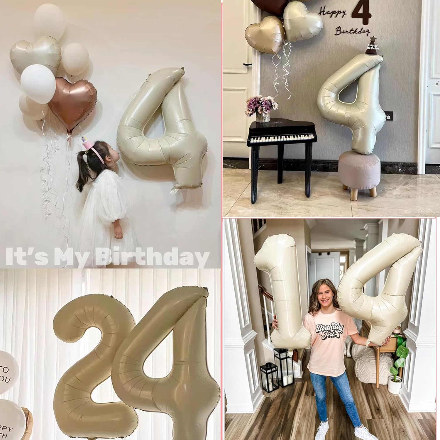Skiennix 40-Inch Cream White Number Balloons | Foil Mylar 0-9 for Birthdays & Anniversaries