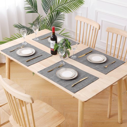 homing Cotton Linen Placemats Set of 4, Cloth Washable Farmhouse Dining Table Mats for Indoors & Outdoors, Easy to Clean, Dark Grey, 13 x 19 Inch