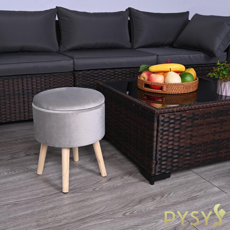 PYSYY Round Gray Velvet Storage Ottoman, Multifunctional Foot Rest with Storage, Modern Foot Stools for Bedroom and Living Room, 11.8" Wx11.8 Dx14.57 H Soft Ottoman