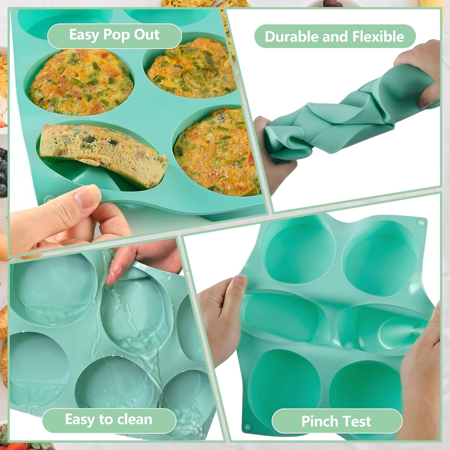 Skiennix 4-Inch Round Silicone Baking Mold - Non-Stick 2-Piece Muffin Top Pan | 6-Cavity for Breakfast Sandwiches