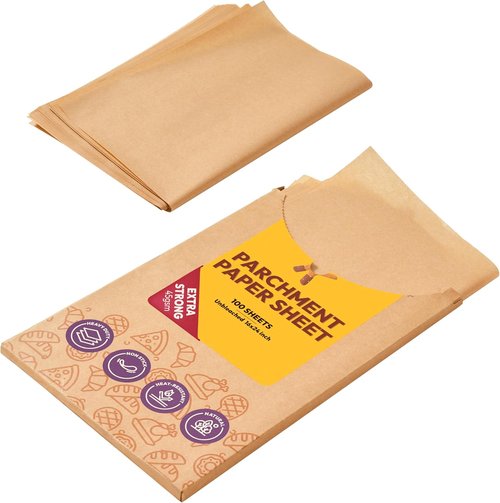 Katbite Parchment Paper Sheets - 16x24 Inch Non-Stick Precut Baking Paper | 100 Unbleached Sheets for Cooking & Grilling