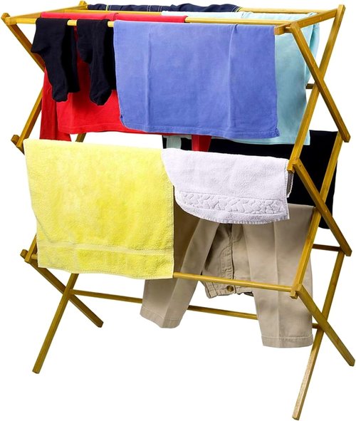 HOME IT Wooden Clothes Drying Rack - Collapsible Bamboo Laundry Rack for Efficient Drying | Heavy Duty Design