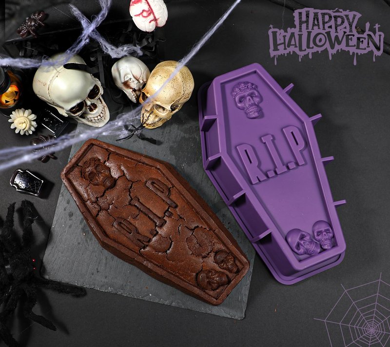 Webake Silicone Coffin Cake Pan, 12 Inch Large Tombstone Shaped Cake Mold for Baking Halloween Themed Party