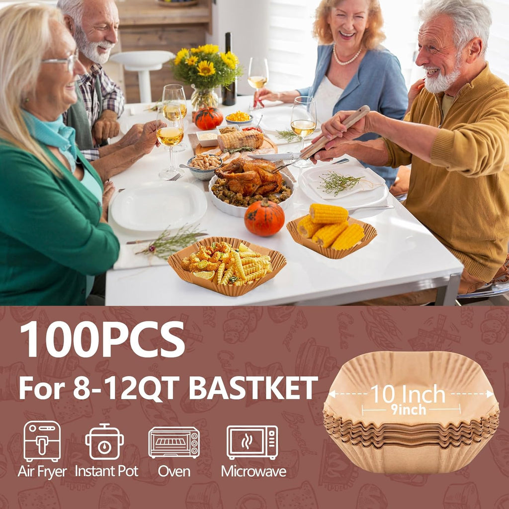 UBeesize XL 10 Inch Air Fryer Paper Liners - 100 PCS Non-Stick Parchment Paper | Square, Bleach-Free