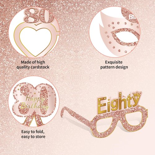 Guiruiy 24PCS 80th Birthday Eyeglasses - Pink Rose Gold Party Supplies for Women | Fun Celebration Decor