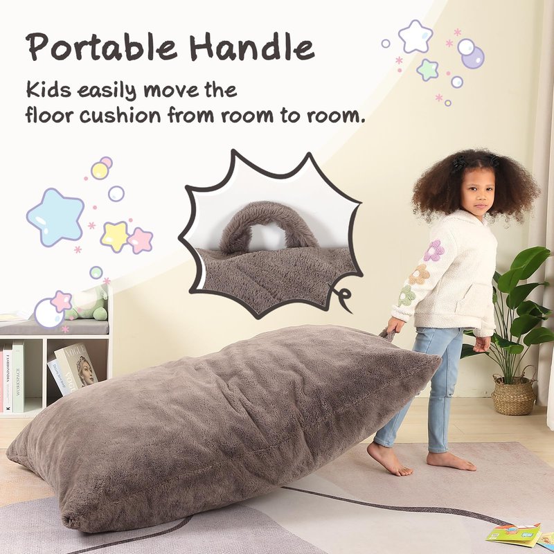MOMCAYWEX 3-in-1 Kids Bean Bag Chair, Gaint Pillow Mattress for Kids, 35" x 50" x 10", Dark Brown