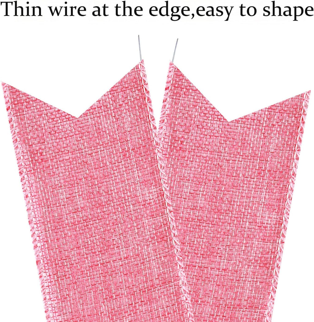 Skiennix Large Pink Easter Wreath Bows - Spring Tree Topper Decor with Burlap & Glitter String