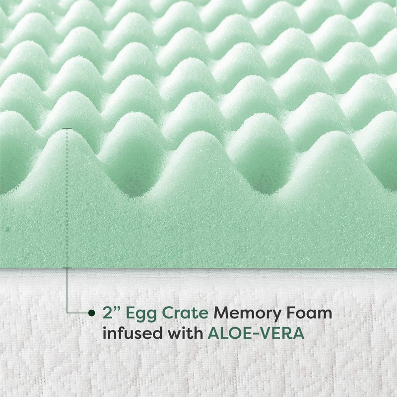 Best Price Mattress 2 Inch Egg Crate Memory Foam Mattress Topper with Calming Aloe Infusion, CertiPUR-US Certified, Queen,Green