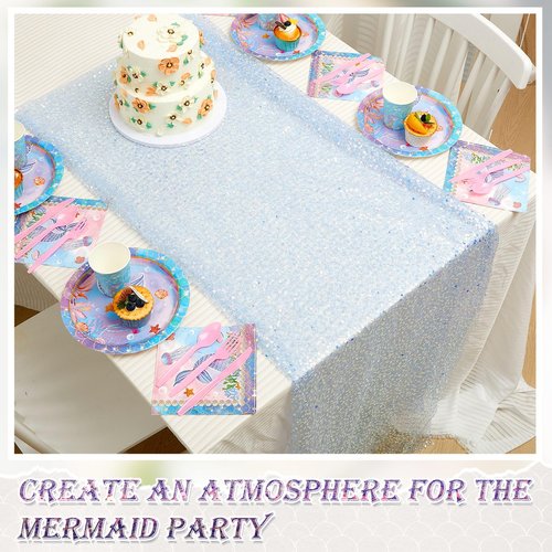 Windkream 3 Pcs Mermaid Table Runner 24 x 120 Inch Iridescent Sequin Glitter Table Runner Lavender Party Supplies Wedding Birthday Baby Shower Party Decor(Purple, Blue, Pink)