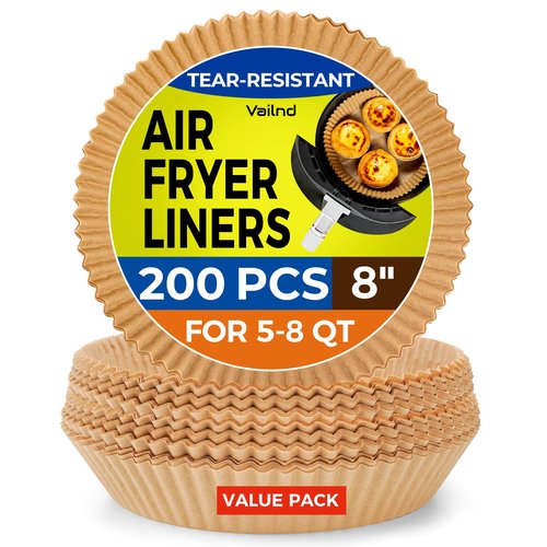 Air Fryer Liners for Ninja, 200 Pcs 8" Round Airfryer Paper Liners Disposable for Oven, Pans & Baking, Non-Stick and Oil Proof Parchment Paper for 5-8 qt Air Fryer Basket by Vailnd