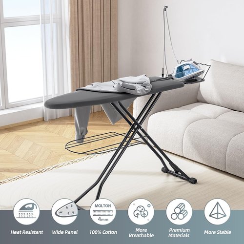 KINGBOARD Ironing Board - Compact Full-Size Design with Extra Thick Cover & 7 Adjustable Heights | 13x43 Black