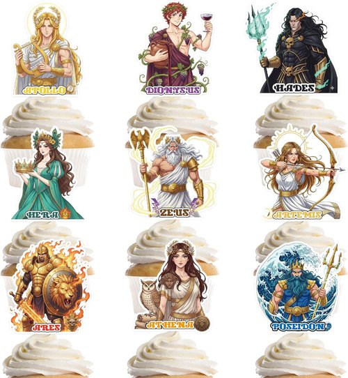 Greek Mythology Party Decorations - 36 Pcs Cupcake Toppers Featuring 9 Unique Designs for Toga Parties