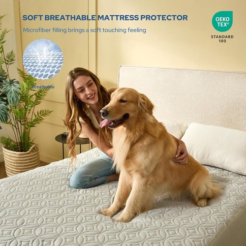 BEDLORE Waterproof Mattress Protector - Soft Queen Size Pad with Deep Pocket for 6"-18" Depth - Light Gray