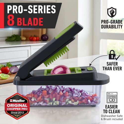 Mueller Pro-Series 10-in-1 Vegetable Chopper - 8 Blades for Dicing, Slicing & Mincing | Gray/Green