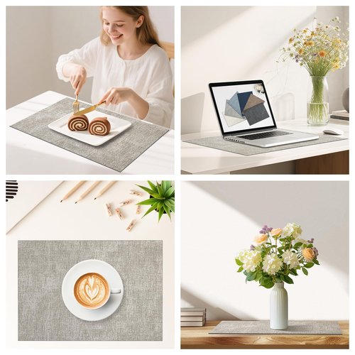 DOLOPL Placemats Set of 6, Reversible Wipeable & Heat Resistant Place Mats, Modern Faux Leather Table Mats for Kitchen, Neutral Waterproof Tablemats for Dining Table Decor, Wedding, Party(Grey)