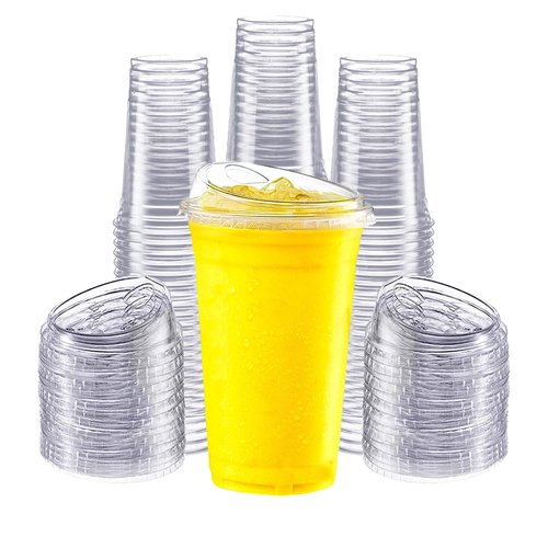Gailware 50 Pack 24 oz Clear Plastic Cups with Strawless Sip-Lids, Disposable Cold Drinking Cups with Lids, To Go Plastic Container for Iced Cold Coffee, and Soda for Events and Everyday Use.