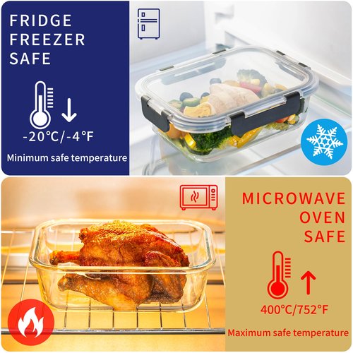 MFY 5-Pack 36 OZ Glass Storage Containers with Lids - 2 Compartment Meal Prep Set, Airtight Glass Lunch Containers, Microwave, Oven, Freezer & Dishwasher Safe, Gray